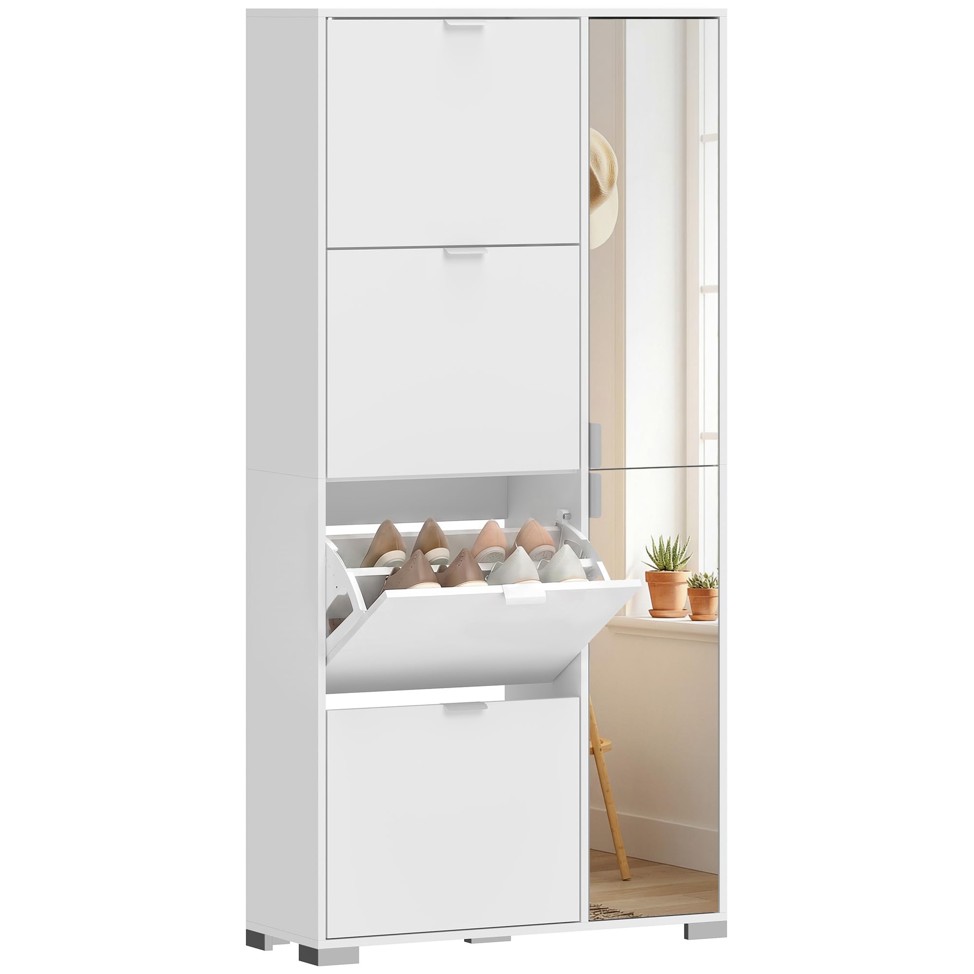 HOMCOM Zapatero Estrecho 16 Pares 82x30x168 cm Blanco