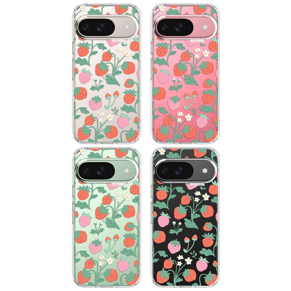 MOSNOVO Case for Google Pixel 9 & Pixel 9 Pro, [Buffertech 6.6ft Military-Grade Drop Protection] [Anti Peel Off Tech] Clear TPU Bumper Phone Case Cover Design - Strawberry Garden - 3