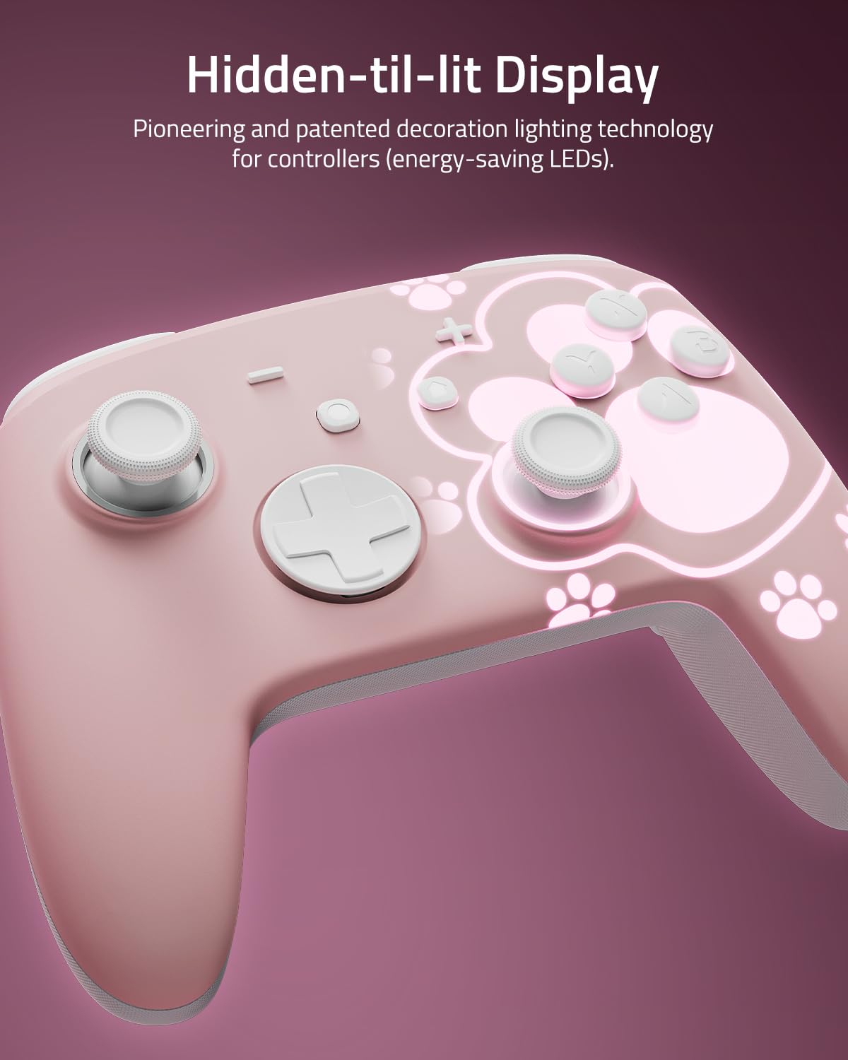 PALPOW Hall Effect Switch Pro Controller bezprzewodowy kompatybilny z Switch 2/OLED/Lite, FUNLAB Firefly Bluetooth Switch, kontroler gamepad z 7 kolorami LED/paddle/Turbo – kocia łapa, różowy