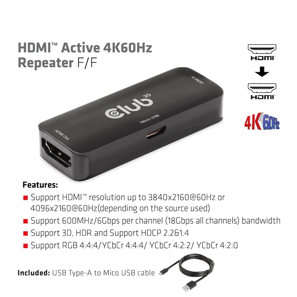 Club3D CAC-1307 HDMI™ aktywny wzmacniacz 4K60Hz B/B