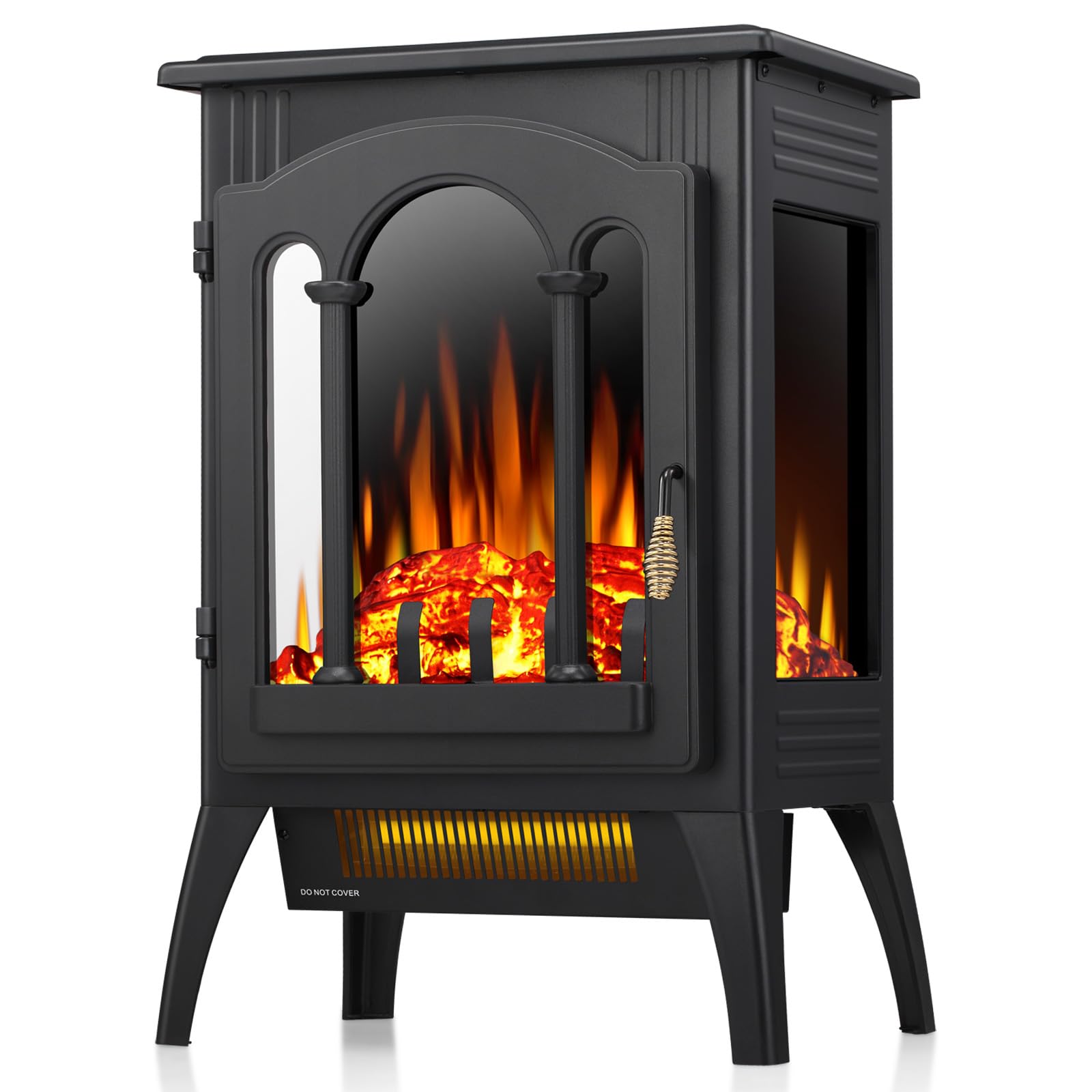ZAFRO Electric Fireplace Stove, Freestanding Electric Fireplace Heater with Adjustable Flame Brightness, Overheating Protection, 1000W/1500W, for Living Room, Bedroom