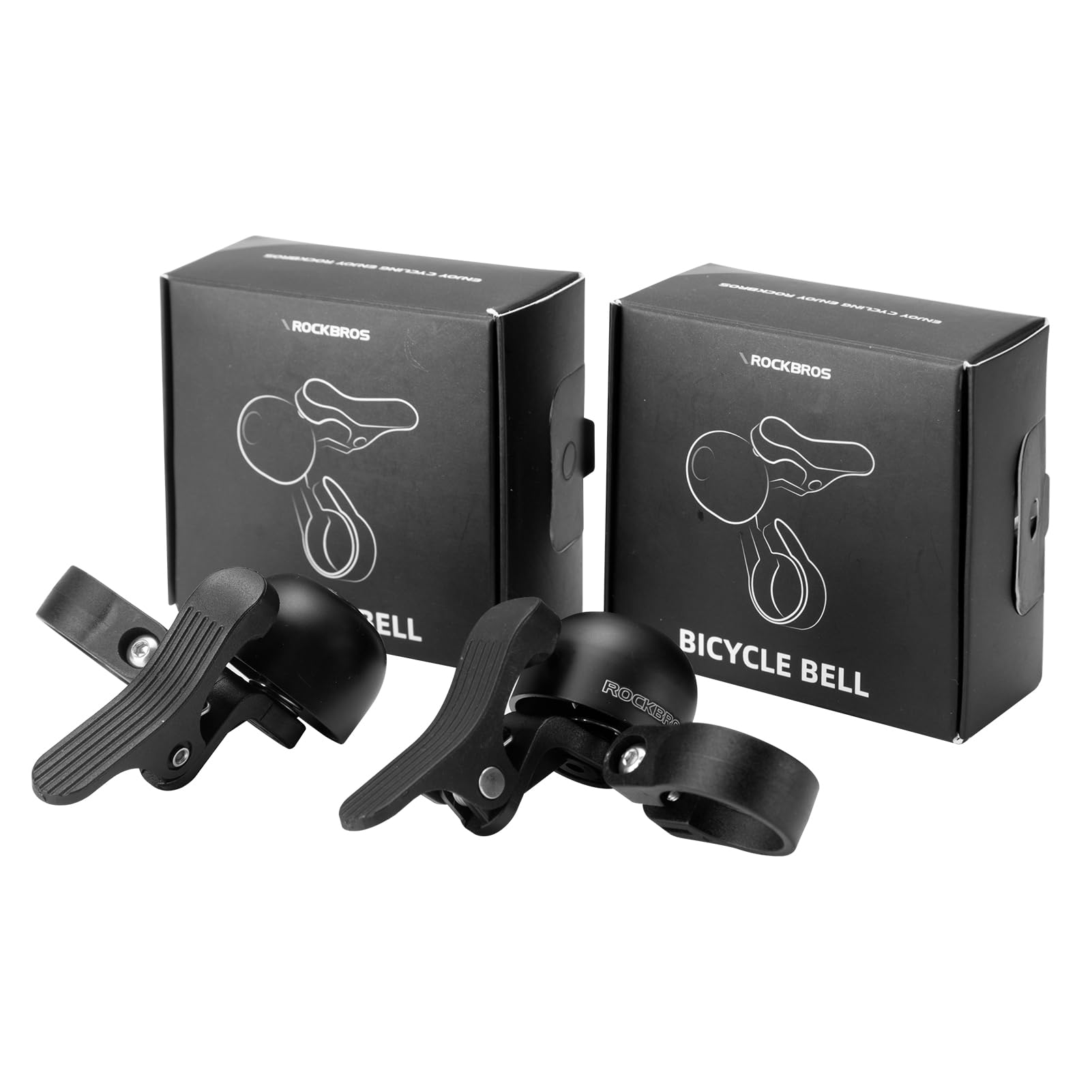 ROCKBROS Timbre de bicicleta de aleación de cobre duradero con sonido claro y largo, timbre de bicicleta para manillar de adultos más de 100 dB, 2 unidades, izquierda + derecha