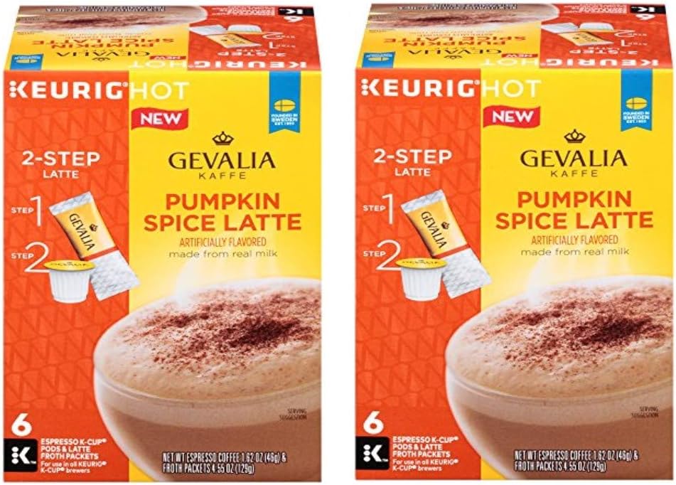 GEVALIA Pumpkin Spice Latte, Espresso K-CUP Pods and Latte Froth Packets, 6 Count (Pack of 2)