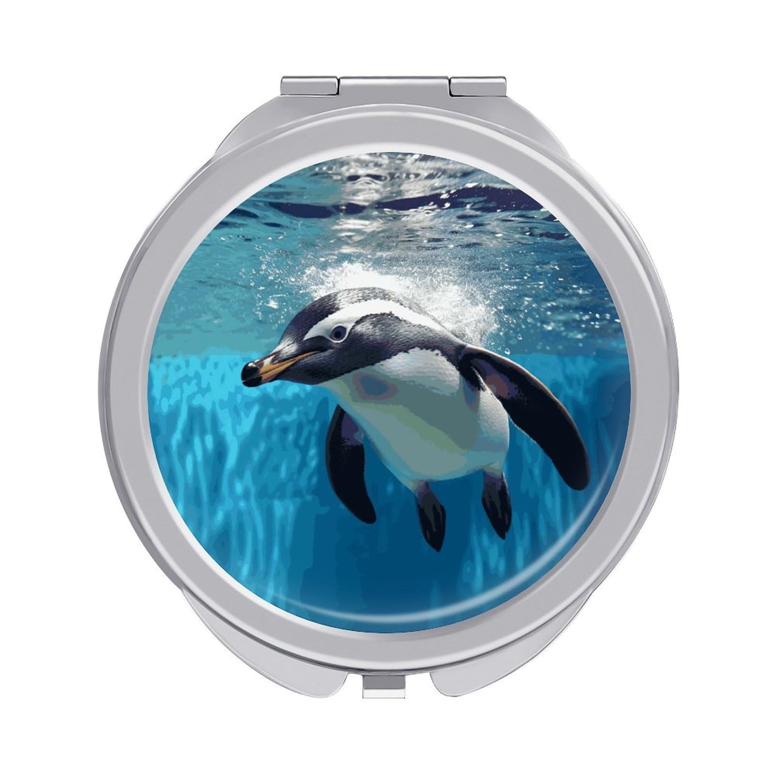 VstaDank Swimming Penguin Compact Mirror for Purses Round Fashion Travel Makeup Mirror 2X /1x Magnifying Double Sides Mini Mirrors Portable Pocket Mirrors for Handbag Purse Women Gift
