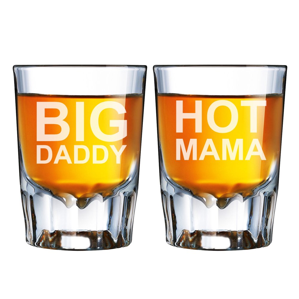 Big Daddy and Hot Mama Engraved Barcraft Fluted Shot Glass Set