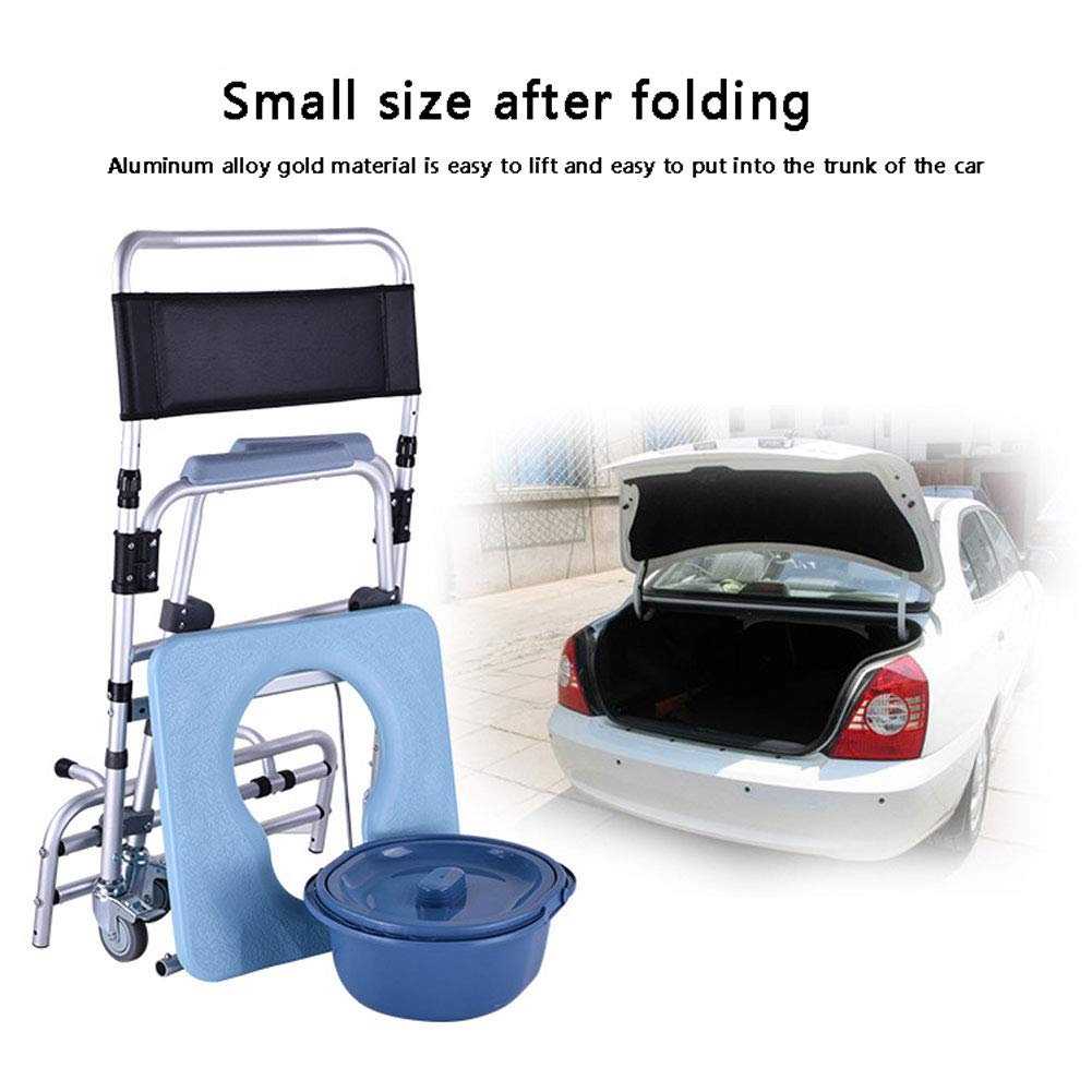 NANANA Silla de Inodoro con Ruedas, Silla WC Inodoro Plegable Asiento Acolchado y Respaldo, Altura Ajustable, Capacidad de Carga hasta 150Kg,a
