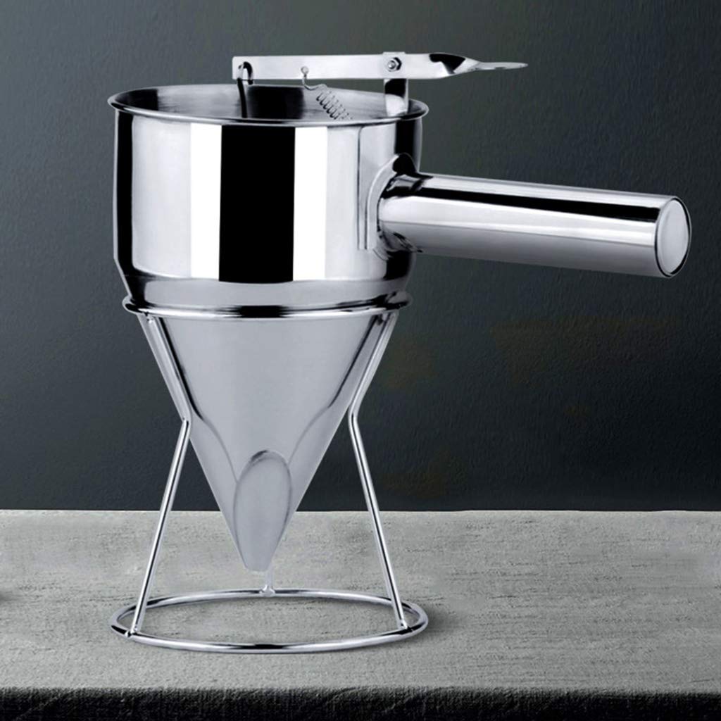 Stainless Steel Belt Funnel Pancake Batter Dispenser with Handle and Frame Rack Cupcake Batter Mixer Maker Funnel
