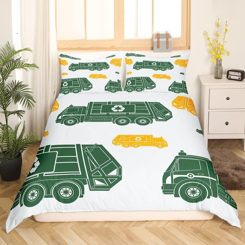 Feelyou Juego de funda de edredón para camión de basura, juego de ropa de cama para niños y niñas, decoración de coche de dibujos animados, juego de
