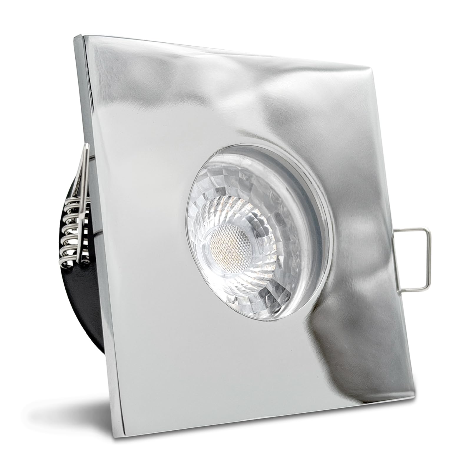 trendlights24 V2 Decken Einbaustrahler flach Chrom IP65 230V 5W 5er Set | Decken Einbauleuchte, eckig, ultra flach, Einbautiefe 35 mm, LED Spots, Warmweiß, 3000k, austauschbar, Bad, außen