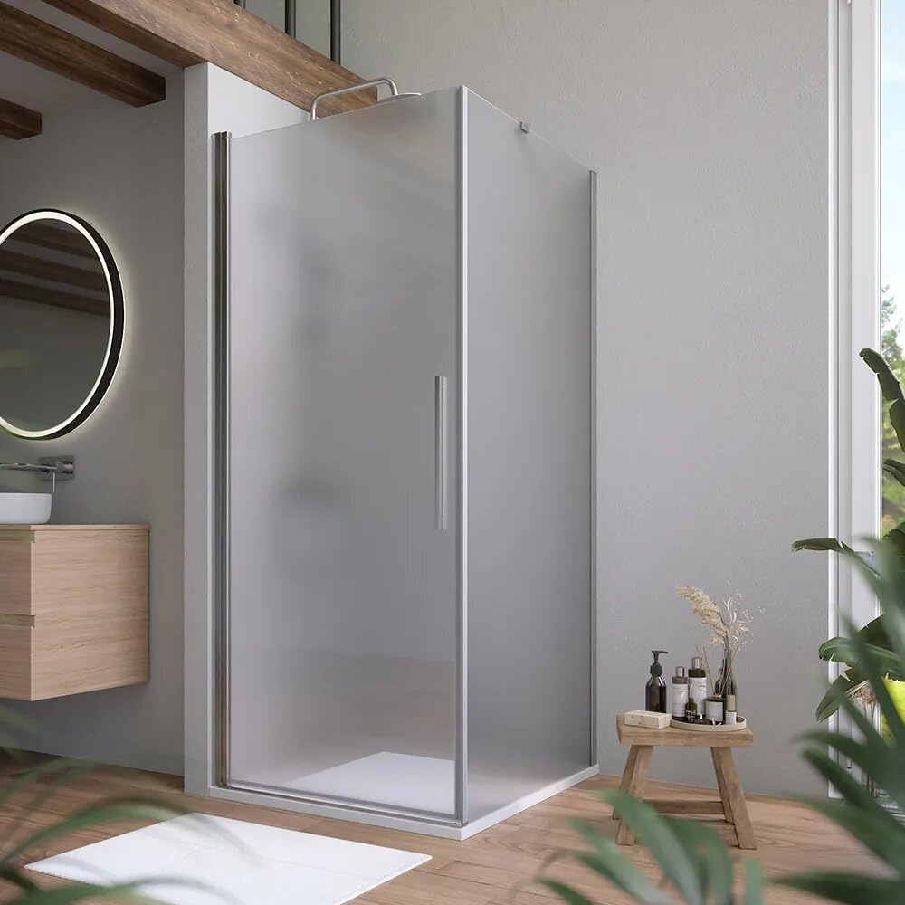 Box doccia 80x80cm con apertura a battente e parete fissa, profili cromati e vetro da 6mm opaco h195 | Elba