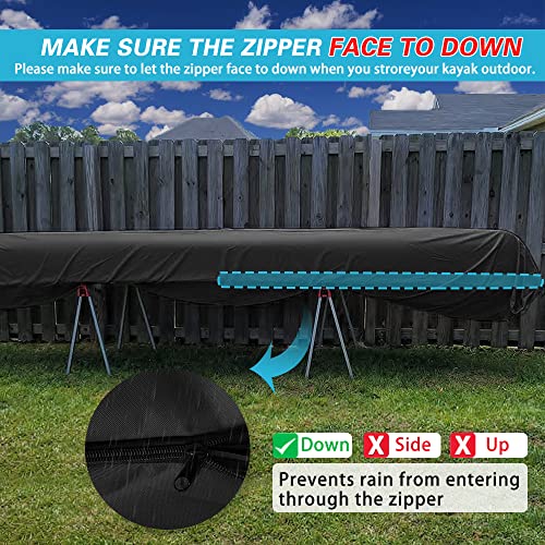 Zenicham 10Ft 600D Fade And Crack Resistant Trailerable Kayak Cover, Waterproof & Uv Protection Heavy Duty Canoe Cover For Indoor/Outdoor Storage + 2 Adjustable Straps(Black) #TOP1