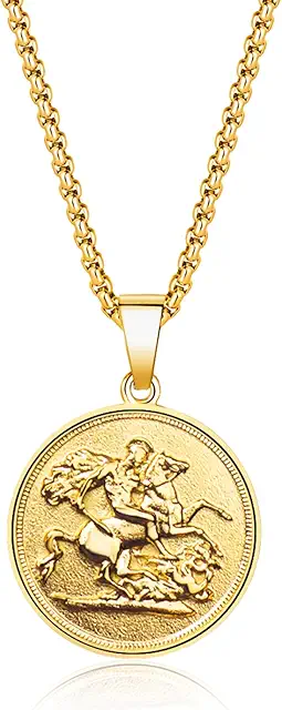 St. George Dragon Slayer Gold Sovereign Coin Necklace for Men & Women