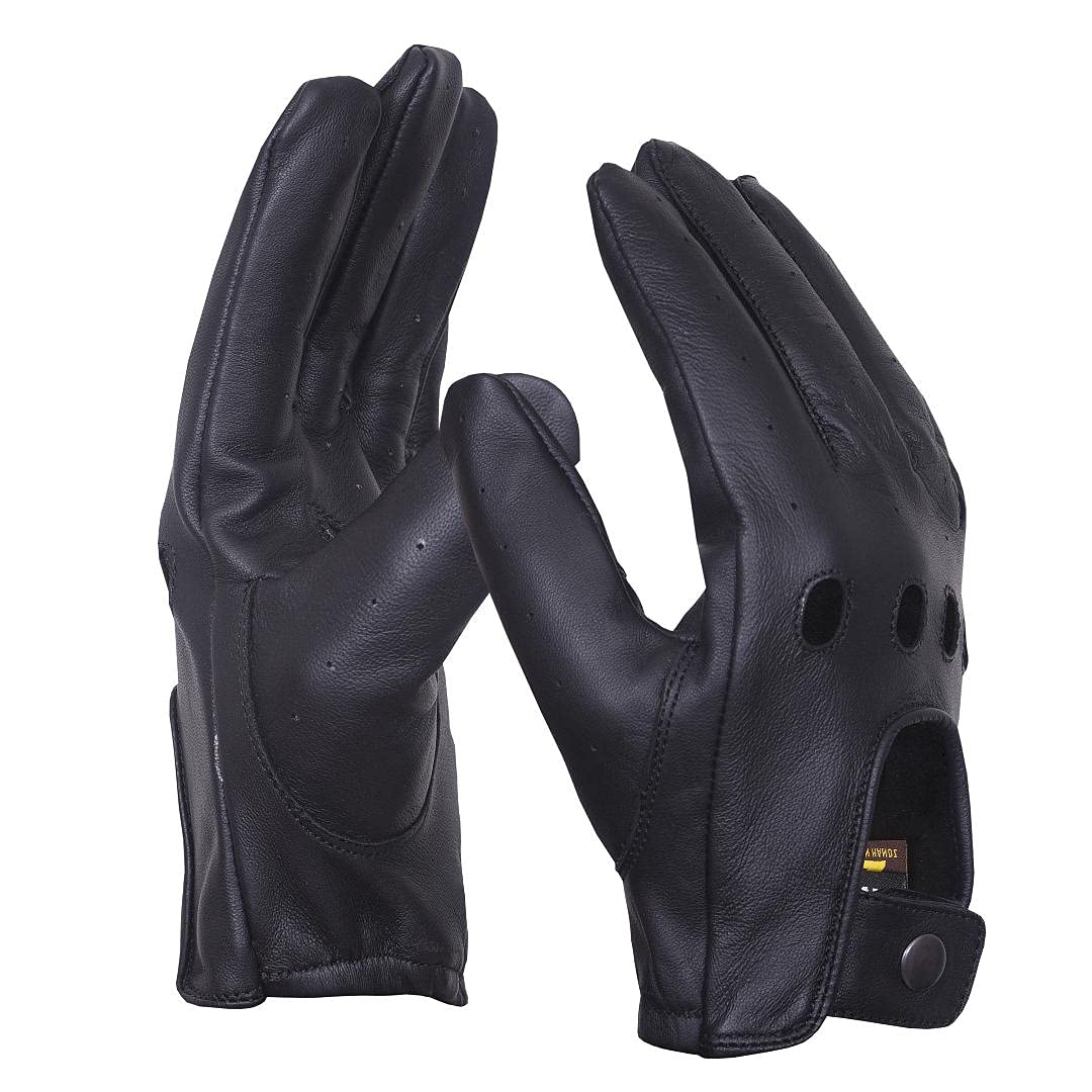 QUALITY WEARS USA Leather Driving Gloves Men - Duty Search Motorcycle Summer Gloves (Large, Black)