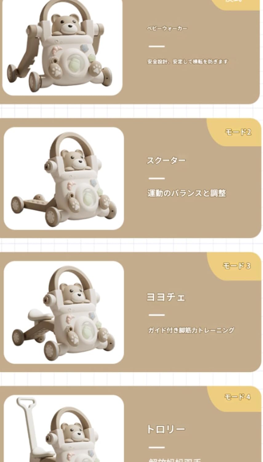 多機能ウォーカーベビーカー抗 O 脚ロールオーバー赤ちゃん歩行補助おもちゃギフト一輪車ベビーウォーカー (レッドブラウン)