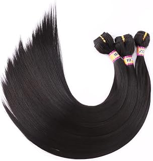 Natural Black Silky Straight Hair Extensions 3 Bundles 16 18 20 Inches Color 2 Synthetic Hair Weave for Black Women (2#)