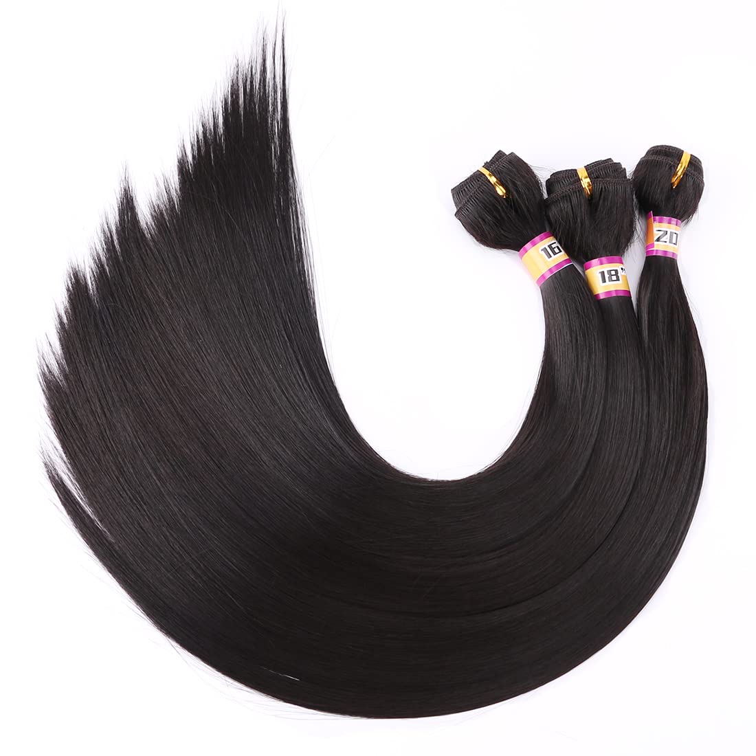 Natural Black Silky Straight Hair Extensions 3 Bundles 16 18 20 Inches Color 2 Synthetic Hair Weave for Black Women (2#)