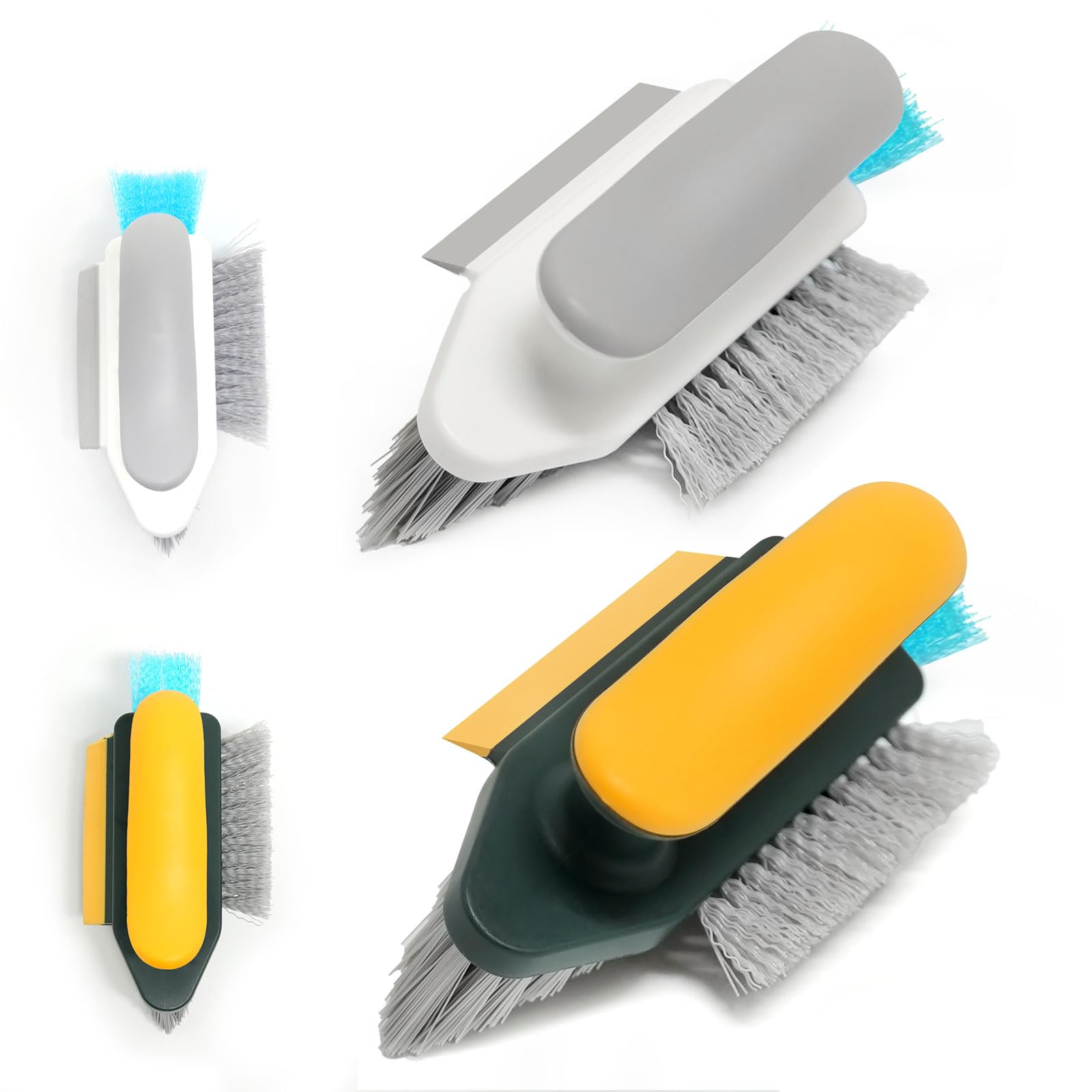 2 PCS Scrubbing Cleaning Brush Carpet Cleaner, Bathroom Floor Carpet Hard Bristle V Shaped Brushes with Handle Crevice Brush Clip Rubber Scraper Supplies for Bathtub Toilet Sink Tile (Green+White)