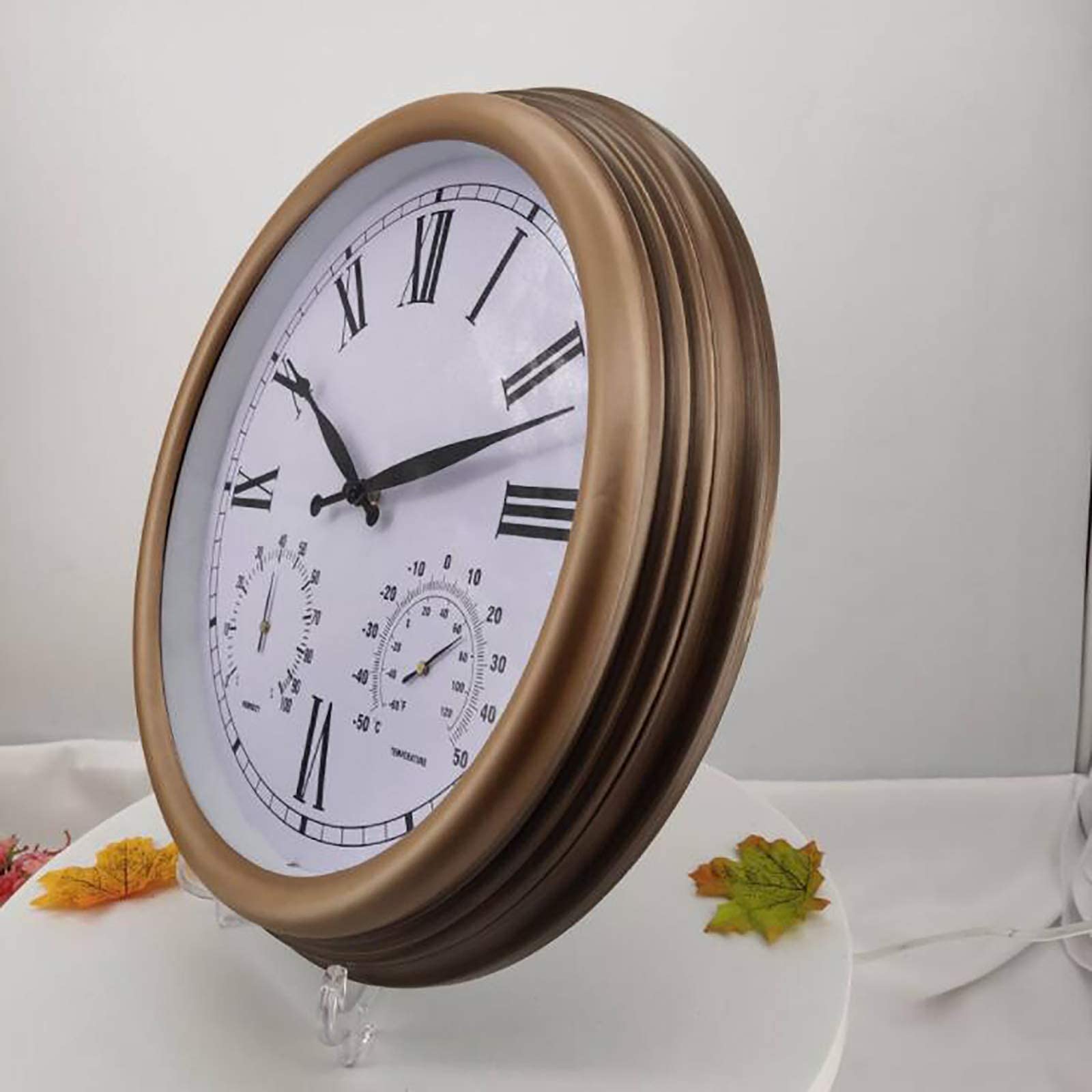 Zegary ogrodowe zewnętrzne wodoodporne, 38 cm vintage cyfry rzymskie zegary zewnętrzne do ogrodu montowane na ścianie z termometrem higrometrem cichy zegar kwarcowy zegar zewnętrzny