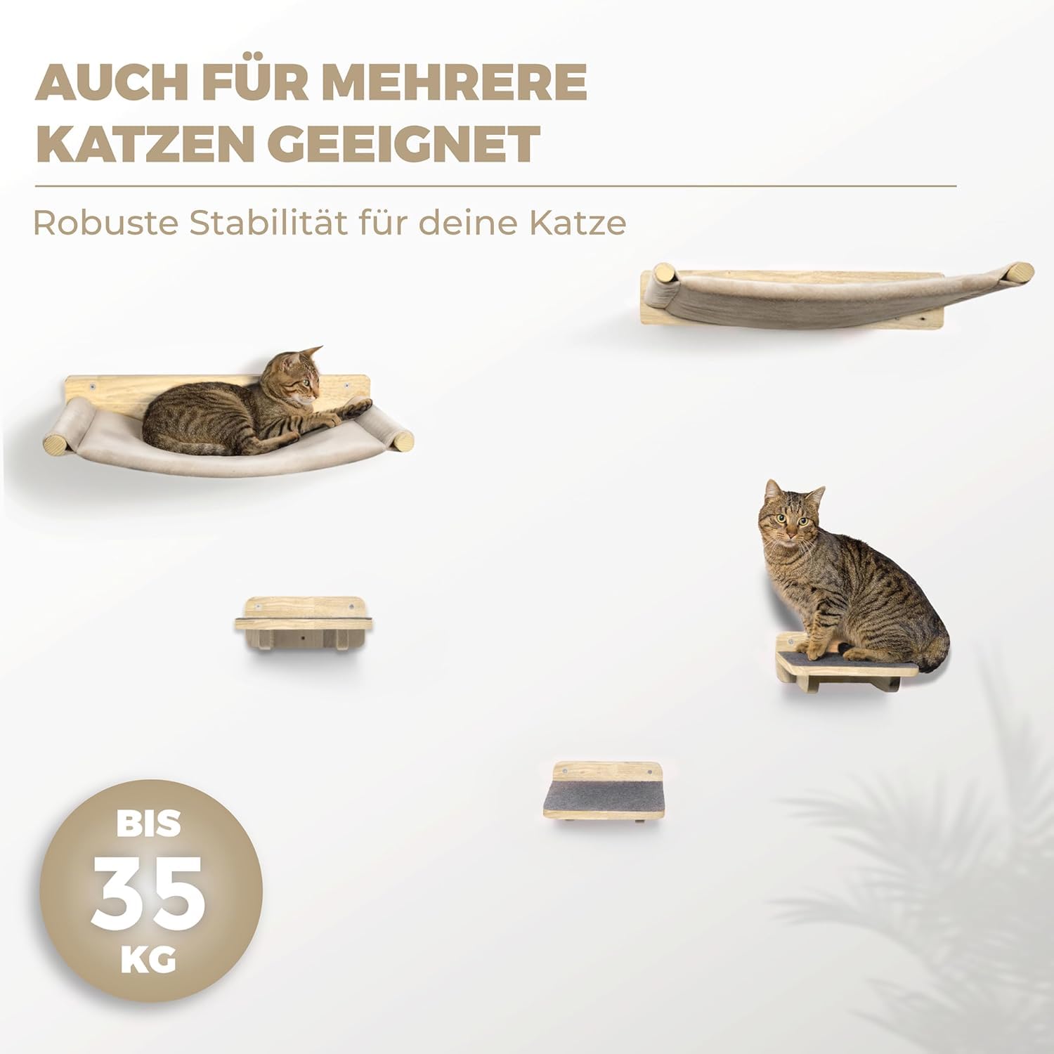 WOOWOOD® 2X Kletterwand Katzen - 3X Katzentreppe Wand- Kratzbaum Wand - Hängematte Katze - Wandkratzbaum - Katzenmöbel - Katzenwand - Katzen Kletterwand Set - Naturhell