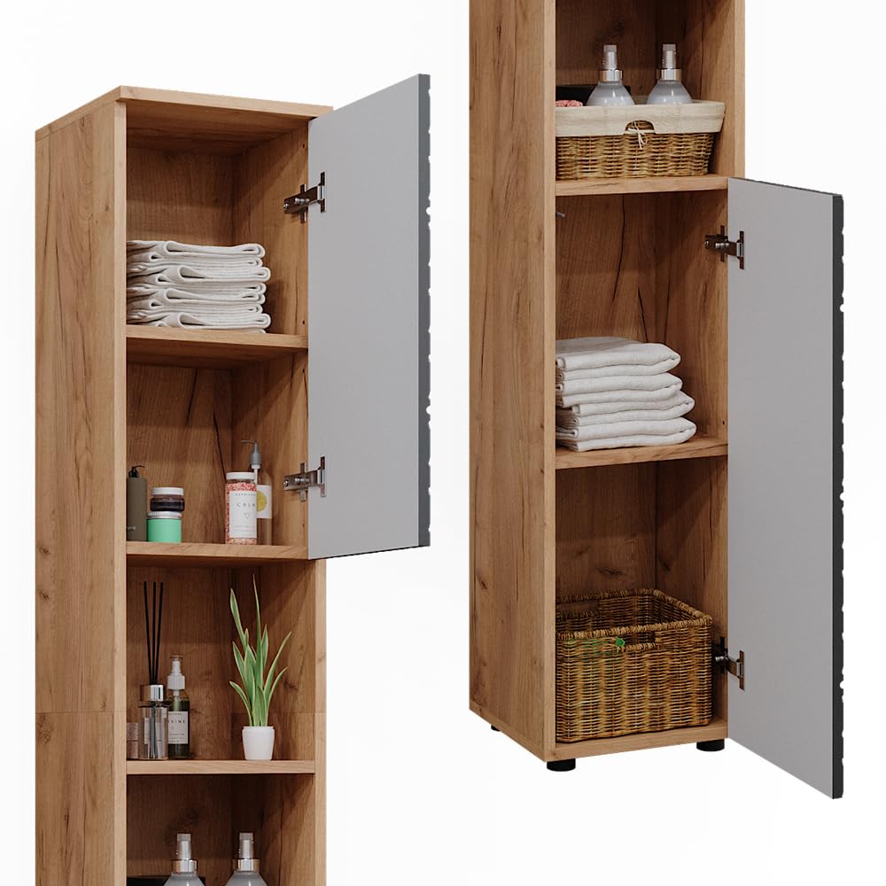 Vicco Armario de baño Irma Antracita con Estructura de Panal 30x192 cm | para guardar artículos de baño y compatible con la serie Irma