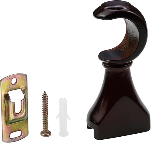 Miniatura 4 de KUMGROT 2 soportes de barra de cortina de madera de 1.378 in1.37 pulgadas de diámetro, soporte de barra de cortina antiguo resistente para poste de