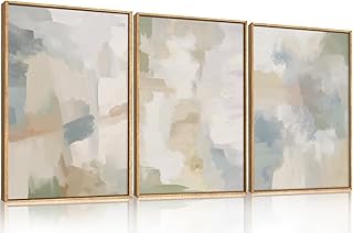Large Abstract Gray Pastel Framed Canvas Wall Art Set,Neutral Watercolor...