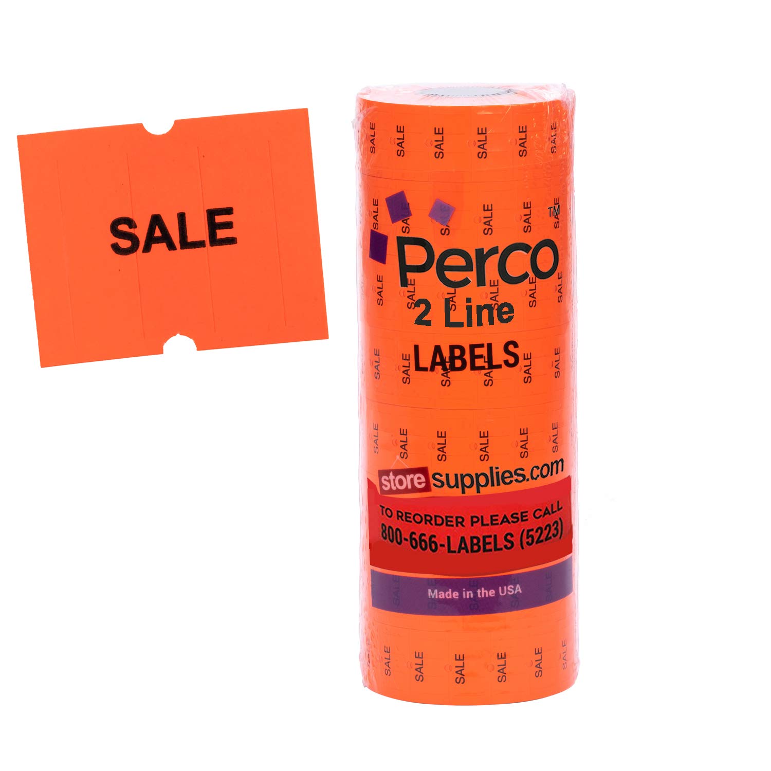Perco Sale Fluorescent Red Perco Labels for Perco 2 Line Labeler Gun - 1 Sleeve, 6,000 Labels - for Perco 2 Line Date Guns