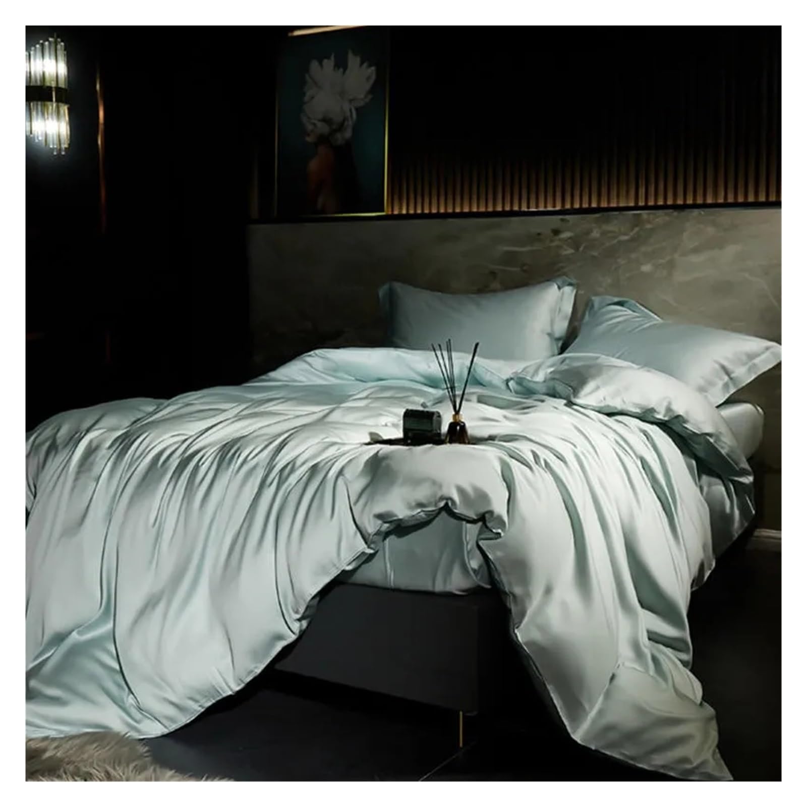 Sbcgfy F Blcak Silk Duvet Cover Set Bed Sheet Pillowcases Softest Cooling Smooth Bedding Set Double Queen King Amily,Cotton Duvet, Zq-11042,-Queen Size 1.8M Bed 4Pcs