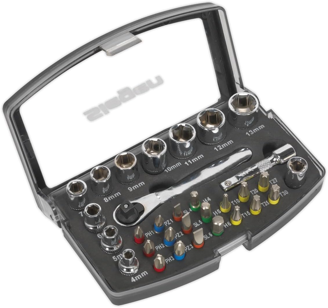 Best Price Square SOCKET AND BIT SET, 1/4", 31PC BPSCA S01036 - TL17418 By SEALEY