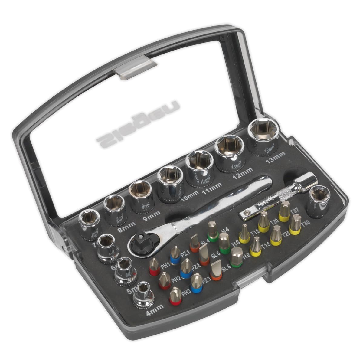 Coffret Sealey S01036 de 31 pièces avec douilles 1/4" et embouts couleur