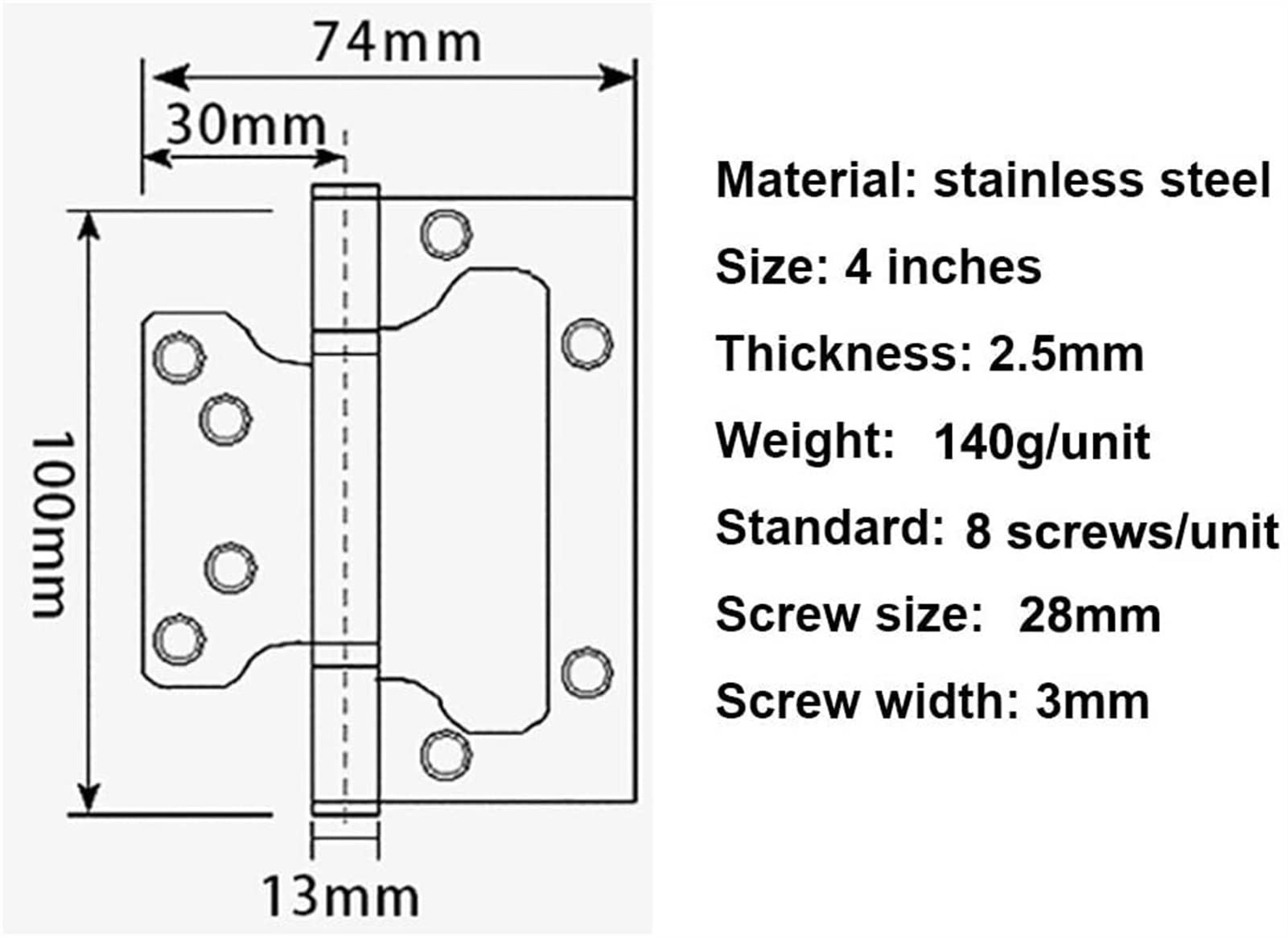 4 "100mm Imagen de Acero Inoxidable de Las bisagras Dormitorio de la Puerta de la Puerta de Madera Ranura Libre Espesada con el rodamiento de Mudo de 4 Pulgadas Bisagra de la Puerta (Color : Silver)