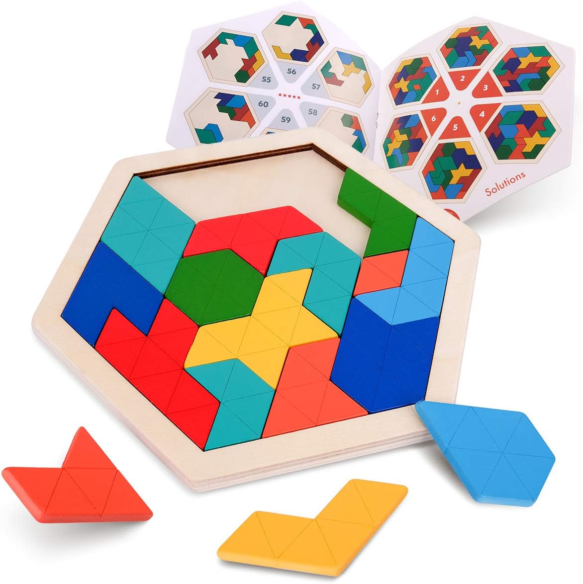 Wooden Kids Puzzle - Shape Pattern Block Brain Teaser Toy Geometry Logic IQ Game STEM Montessori Educational Gift for All Ages Challenge