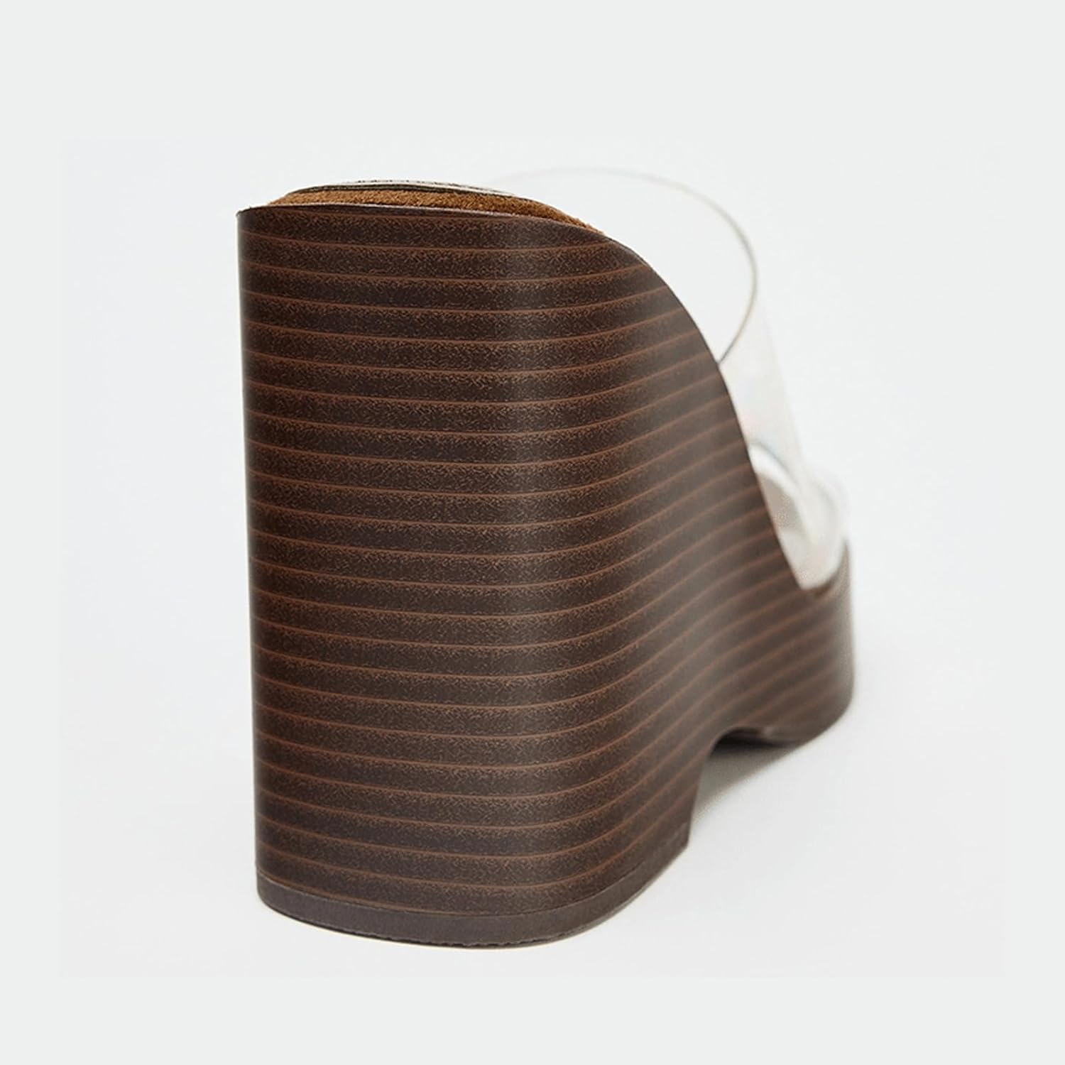 Women's Clear Strap Faux Wooden Wedge Sandals Fashion Comfortable Open Round Toe Slip On Platform High Heel Slides for Outdoor Beach Party Transparent Sandals - Image 6