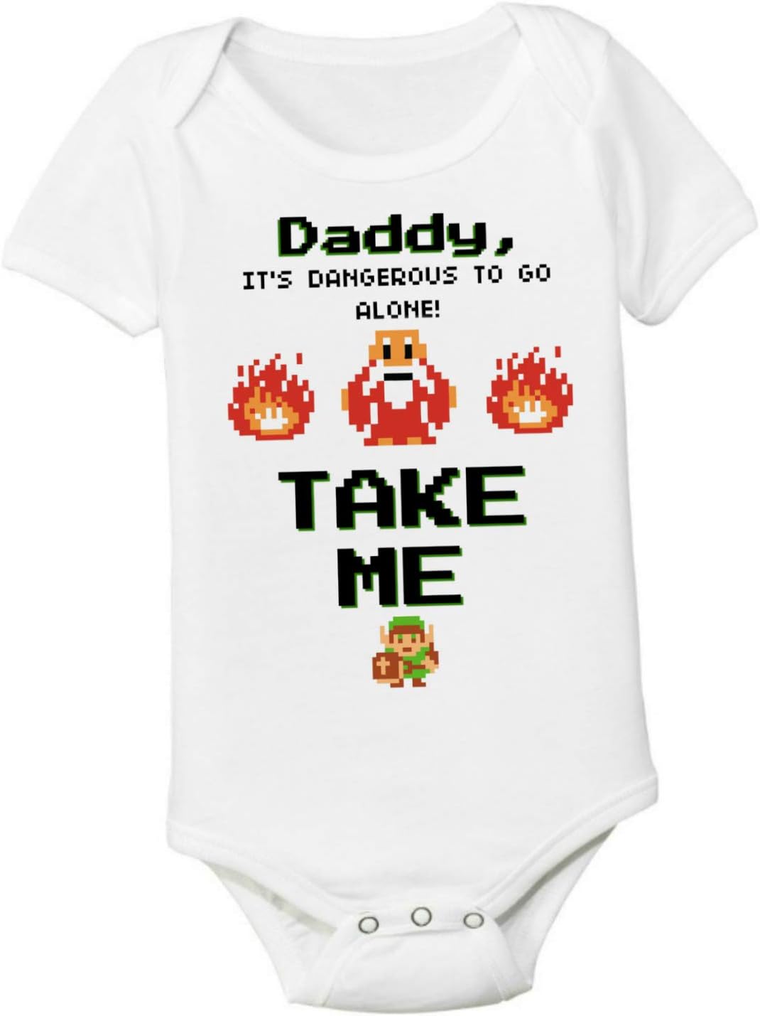 GenericFunny Personalized Old School Graphic Baby Bodysuit Onesie Dangerous to Go Alone Take Me Nerd Gamer Mom and Dad Shower Gift Mothers Day Gift