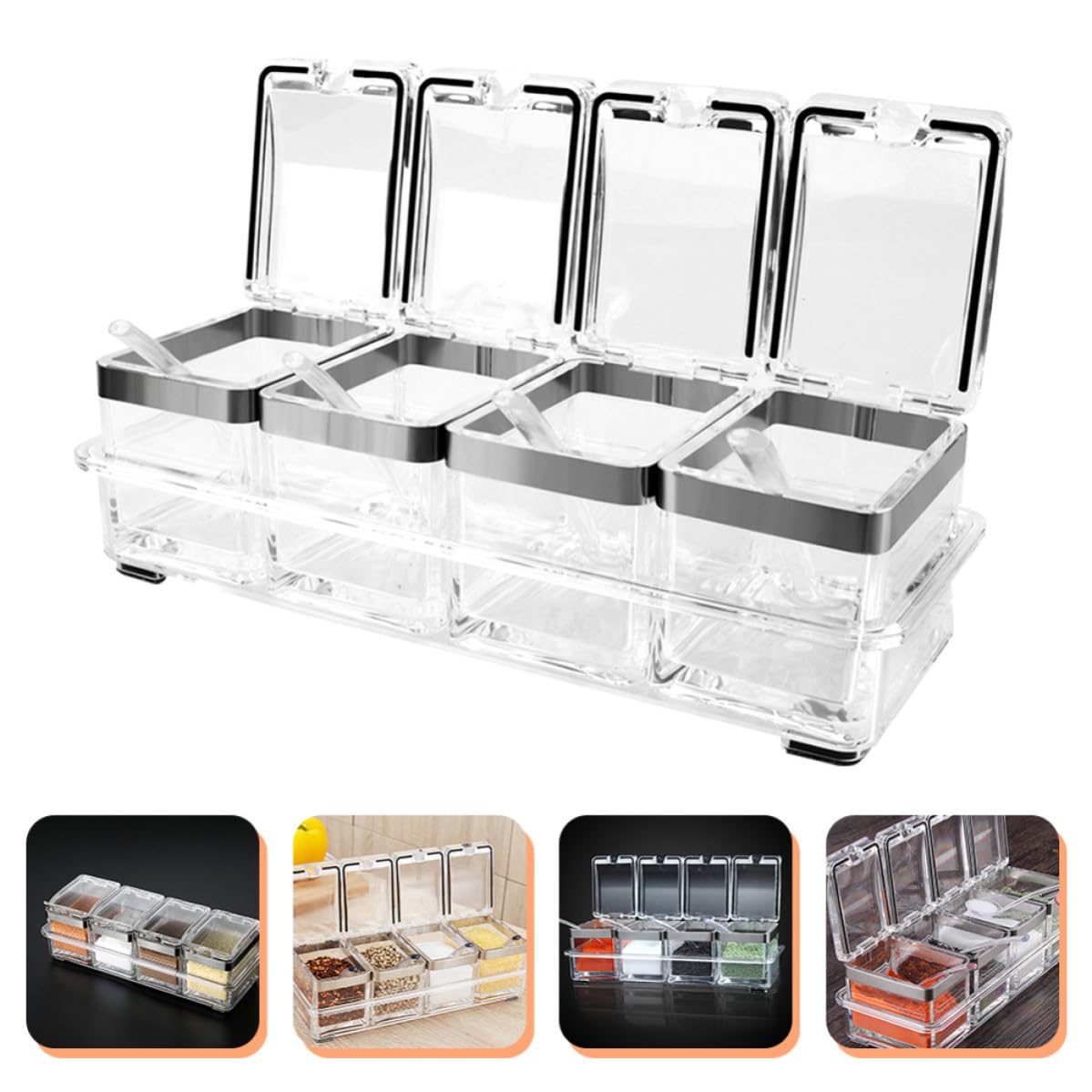 CRAFTHROU Gewürzgläser Aus Edelstahl Und Acryl Mit Organizer Für Salz Zuckerdosen Und Pfeffer Ideal Als Einzugs Geschenk