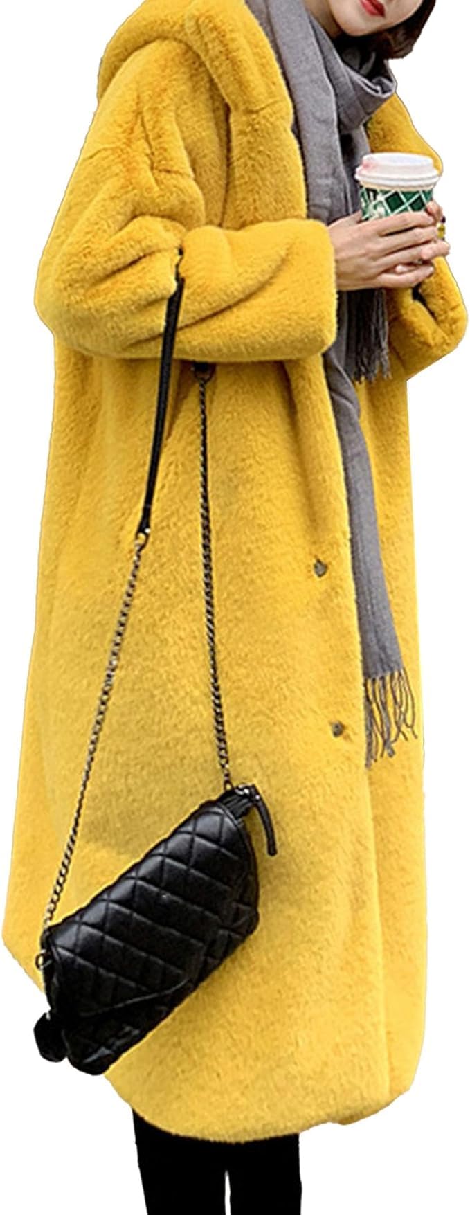 Women's Warm Winter Coat Open Front Long Cardigan Overcoat Jacket Long Sleeve Faux Fur Outerwear with Hooded