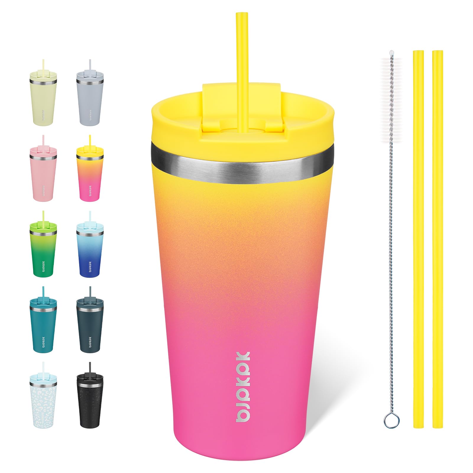 BJPKPK 18 oz Coffee Tumbler with Straw, Insulated Stainless Steel Cup