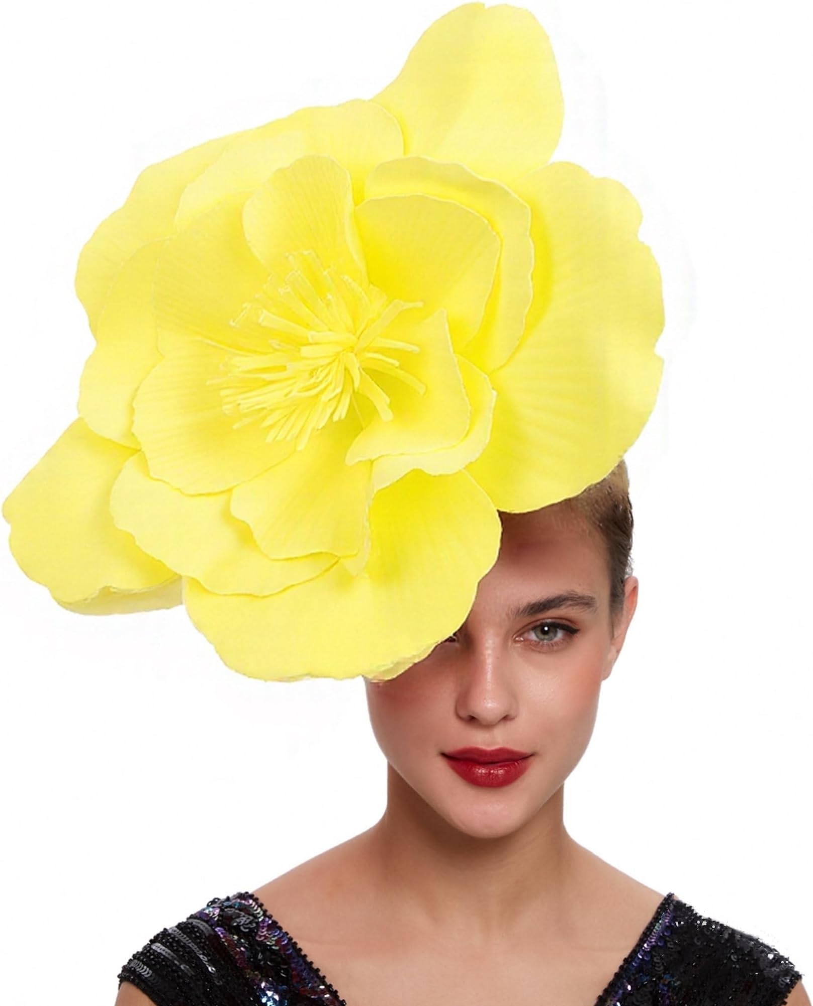 Large Flower Fascinators for Girls Women Tea Party Cocktail Headwear Derby Hats with Headband and Clip for Wedding