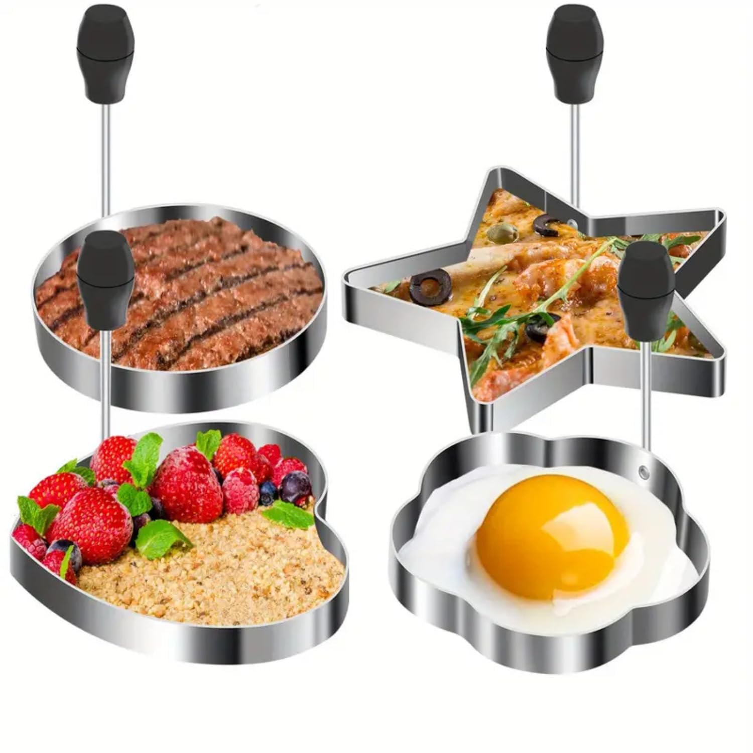 Egg Rings for Frying Eggs - Stainless Steel Pancake & Egg Molds | Round, Heart, Star Shaped Molds | Non-Stick Egg Cooker Ring, Cooking Egg Accessories (Pack of 4) — Amazon image 2