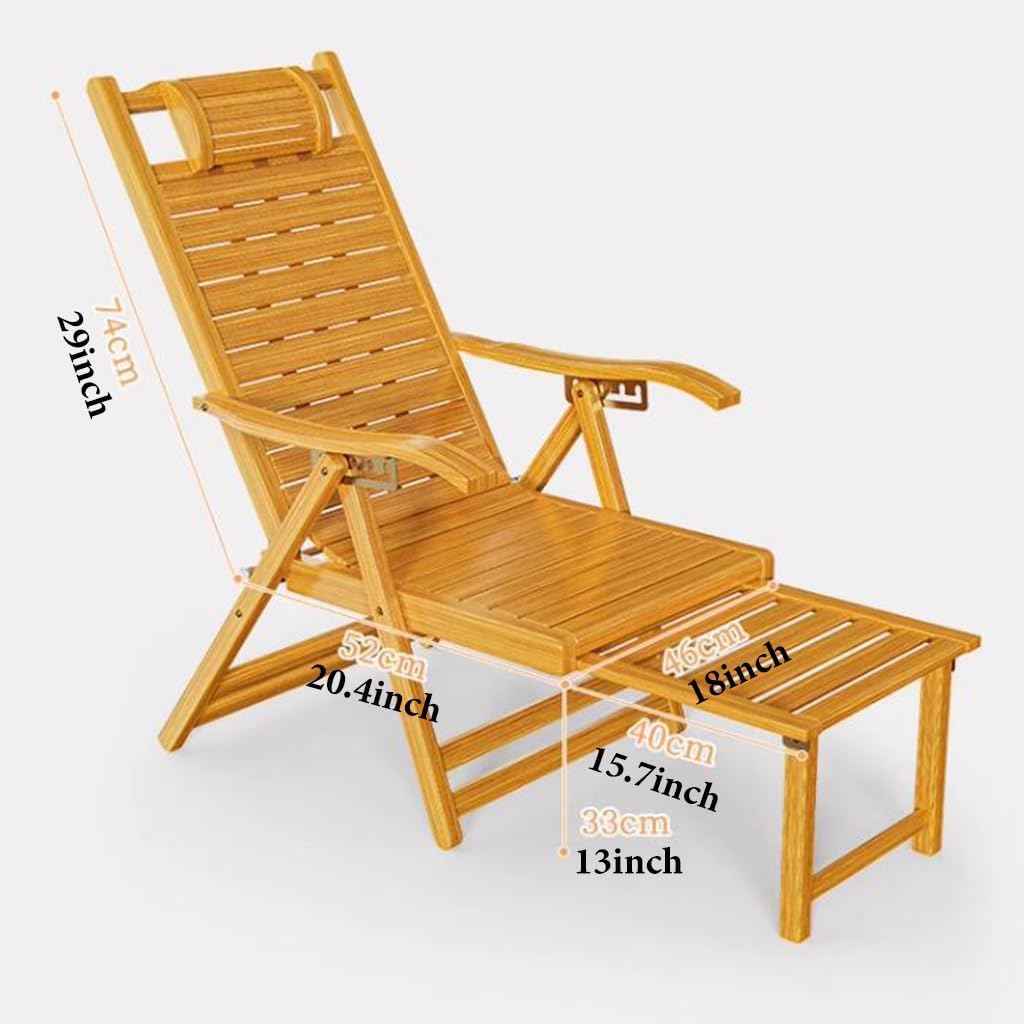 GIZNXBA Patio Lounge Chair, Folding Reclining Chair Wood Beach Chair with Retractable Footrest, Zero Gravity Chairs Space-Saving Ergonomic Deck Chair for Garden, Poolside, Patio (Color : /Brown)