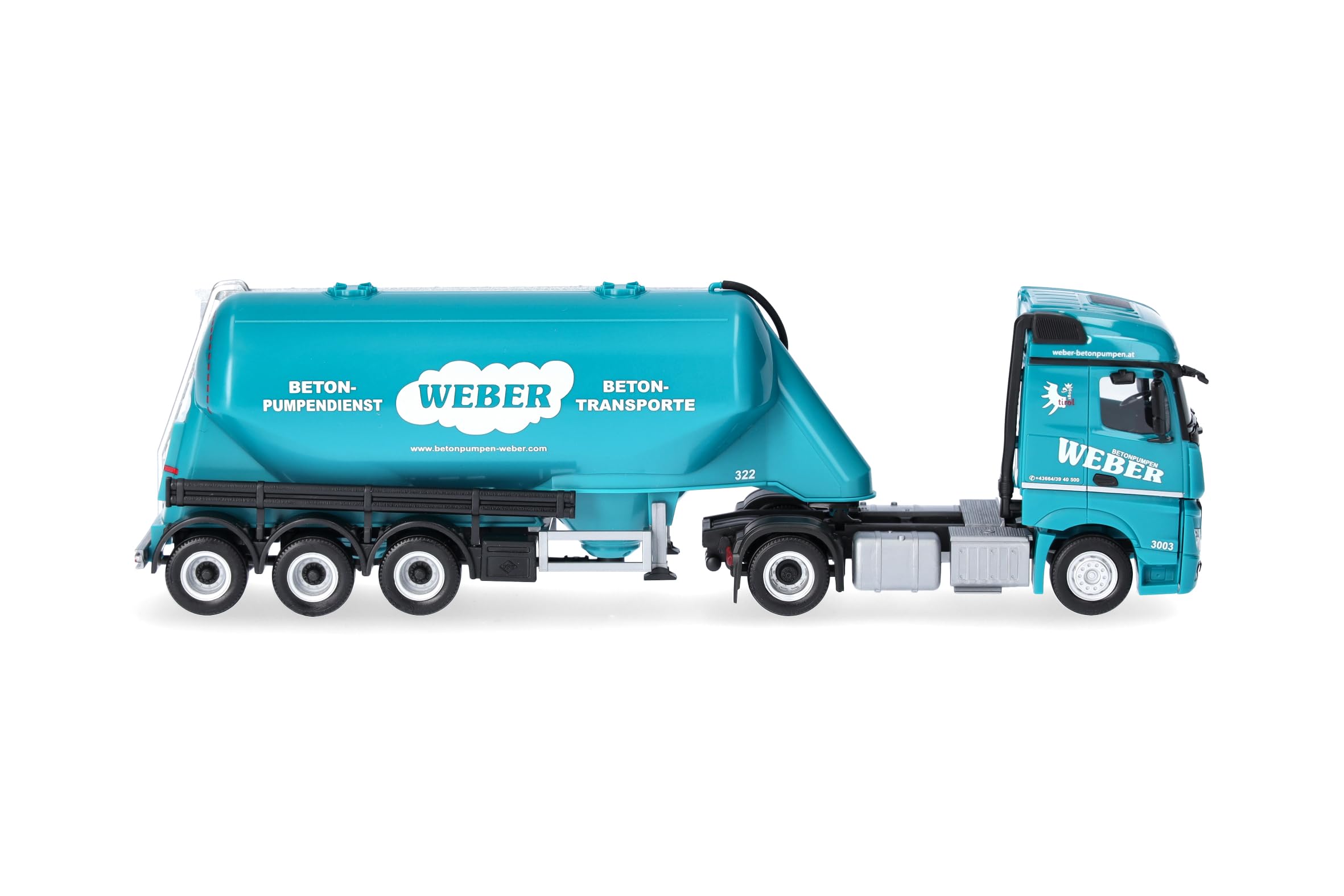 Herpa LKW Modell Mercedes-Benz Actros 18 Streamspace Eutersilo-Sattelzug Weber Betonpumpen (Österreich), Miniatur im Maßstab 1:87, Sammlerstück, Made in Germany, Kunststoff