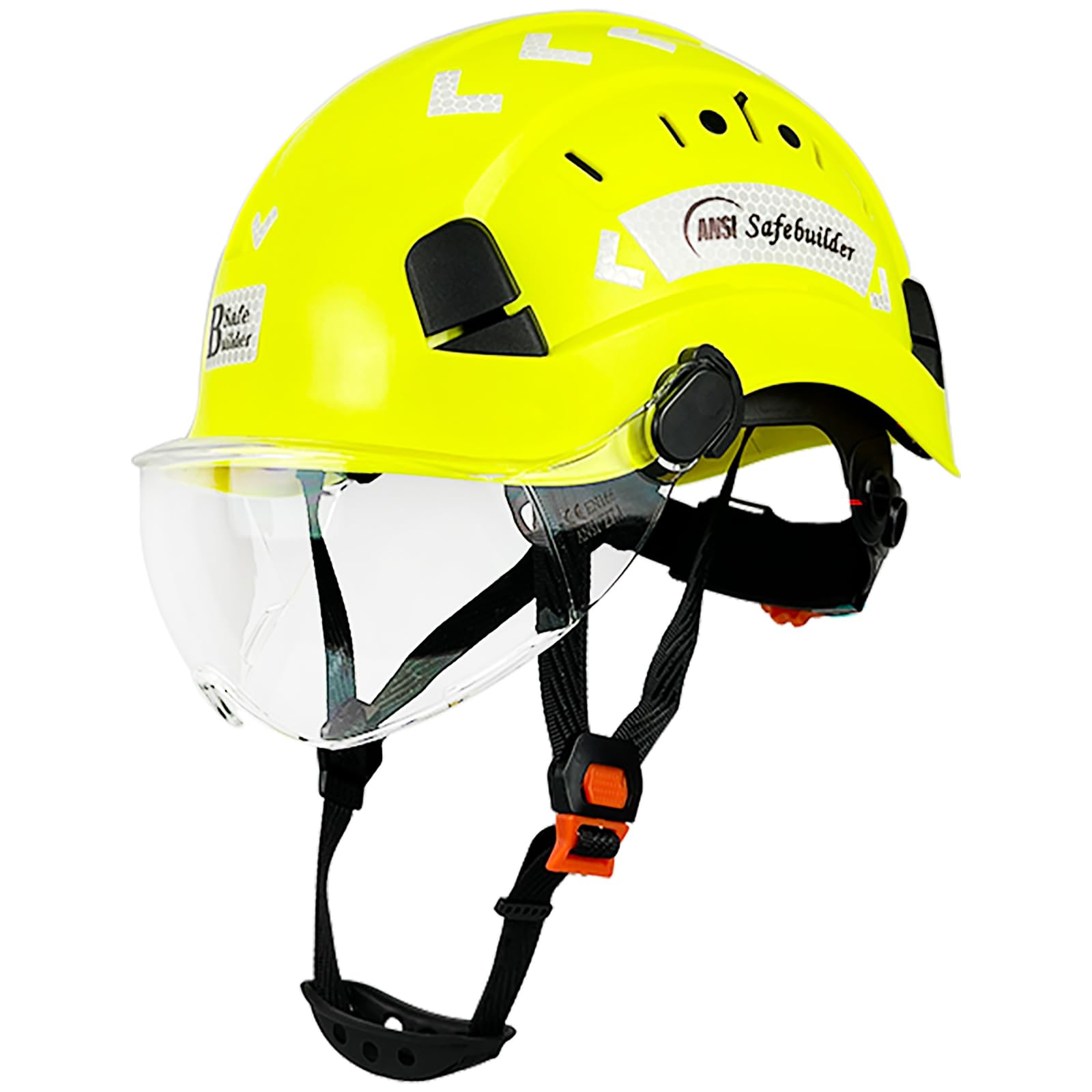SAFEBUILDER Kask ochronny budowlany z wizjerem ABS twardy kapelusz regulowany kask wentylacyjny przemysłowa ochrona głowy roboczej dla mężczyzn certyfikat ANSI/ISEA Z89.1