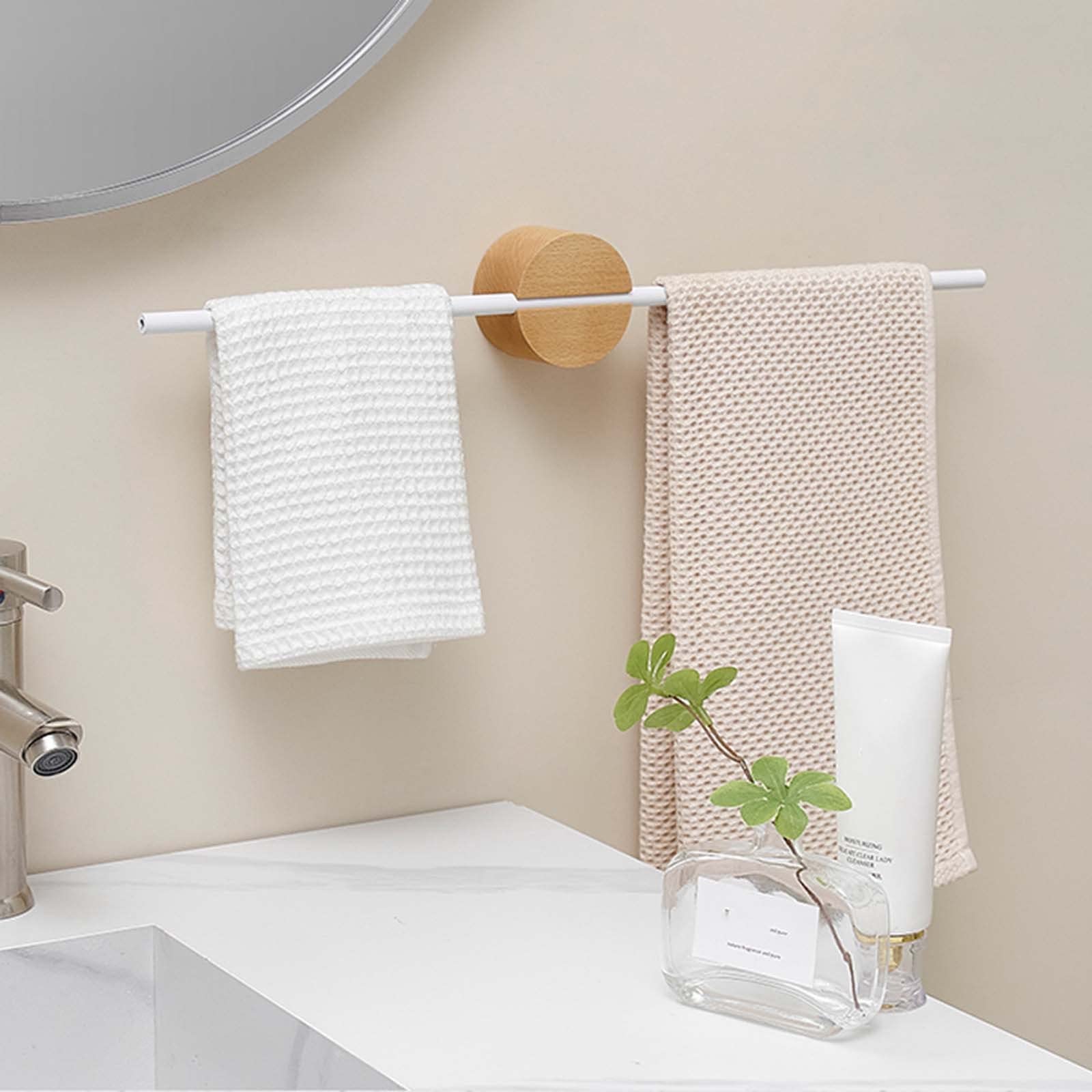 Toallero adhesivo montado en la pared para baño, sin taladrar, sin madera/aluminio, color negro, 40 cm
