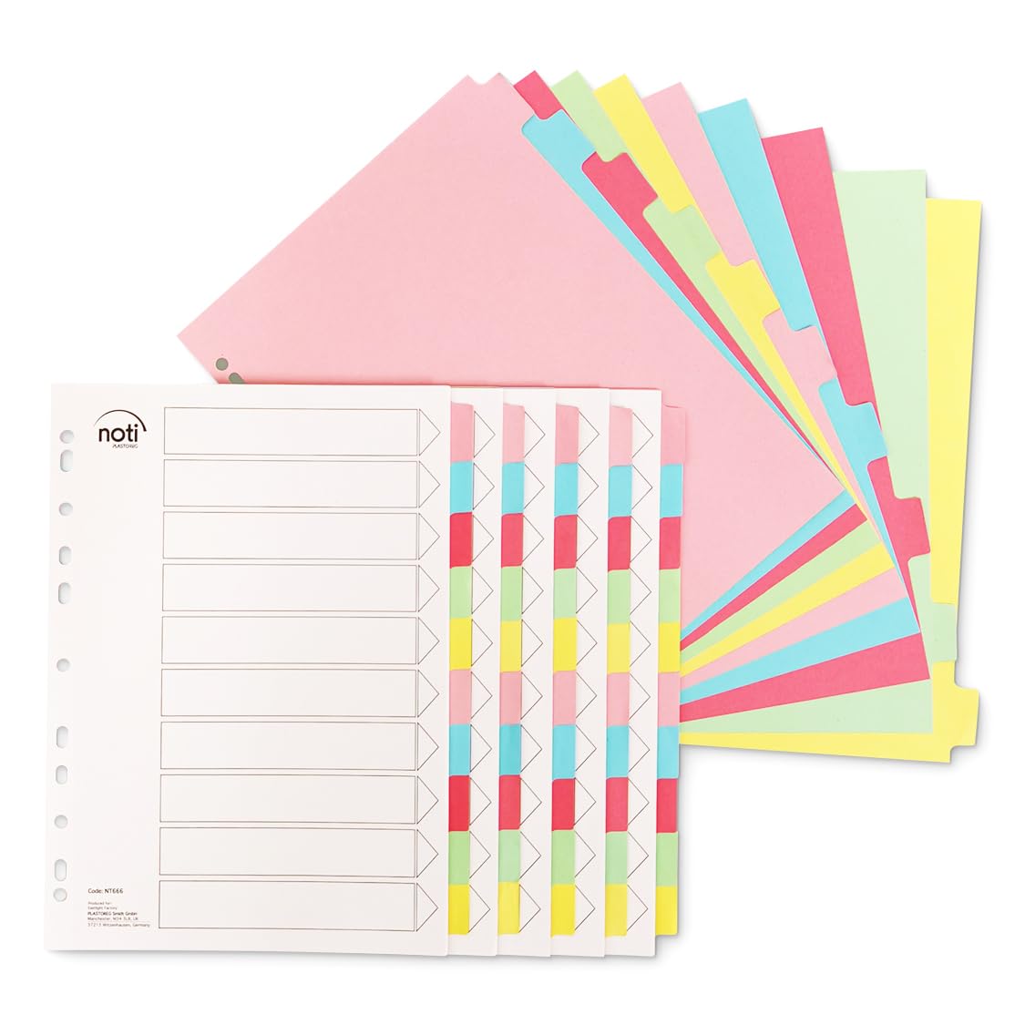 Noti 10 Part Manila File Dividers, A4 Subject Dividers, with Holes Reinforced Table of Content