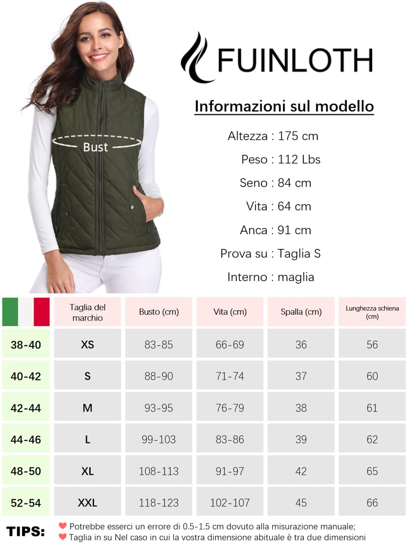 fuinloth Gilet Donna Smanicato Invernale Panciotto Dritto Collarei Giacche Ultraleggeri Senza Maniche Giacca con Tasca con Cerniera