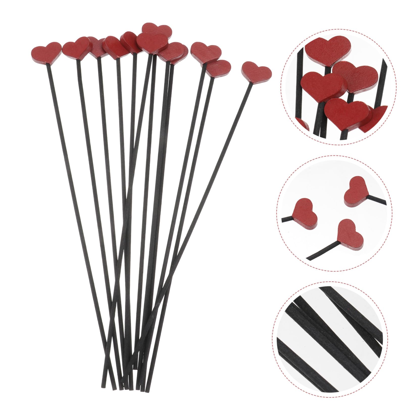 Bâtonnets Diffuseur Parfum Cœur Bois Rouges 12 Pièces Décor