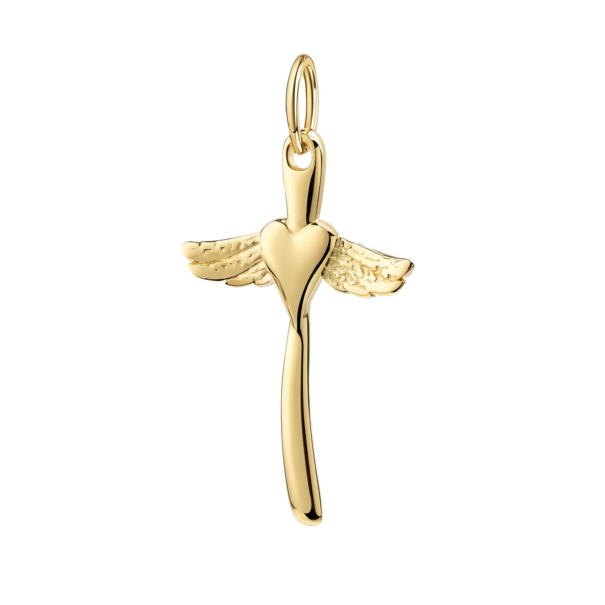 Kleiner Kreuz Anhänger Gold 333 mit Herz und Engelsflügeln Goldkreuz mit Halskette oder ohne Kette wählbar + Schmuck-Etui + Echtheitszertifikat