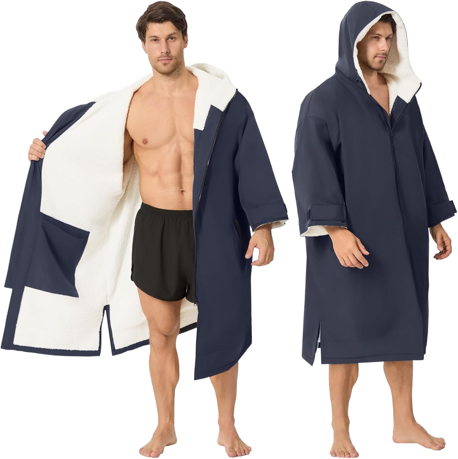 Swim Parka Women Men Windproof Sherpa-Lined Unisex Parka Quick-dry Robe Coat for Youth,Oversize Swimming Warm Jacket