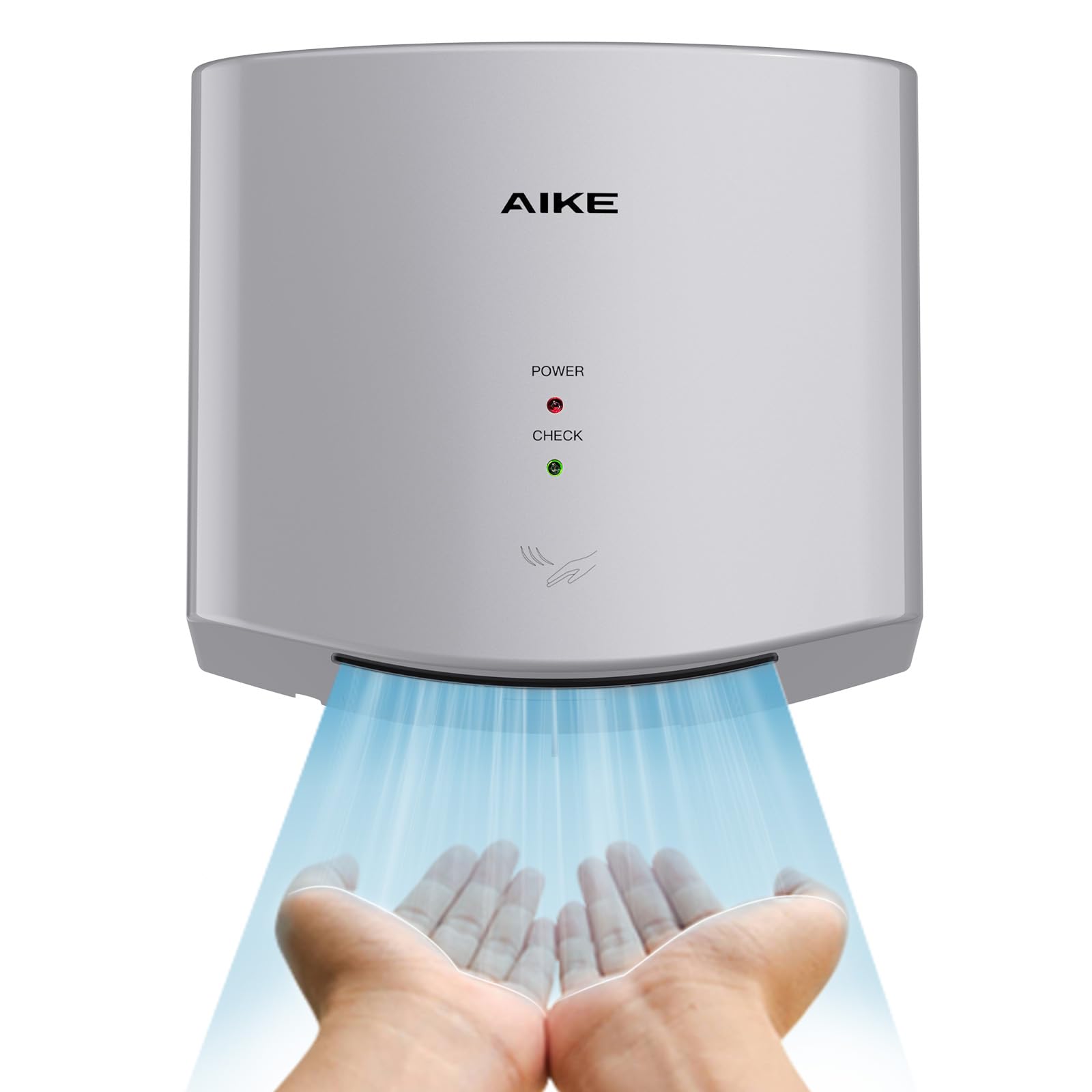 AIKE Air Wiper Compact Hand Dryer, High-Speed Drying, 1400W 220V, Plug & Use, Paperless Touchless for Public Bathroom, Silver AK2630S