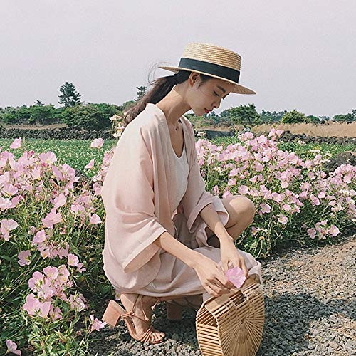NA chapéus femininos de verão, chapéus de sol femininos, laços de tecido de palha para meninas, laço